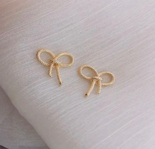 Korean simple & small Bowknot golden twisted studs